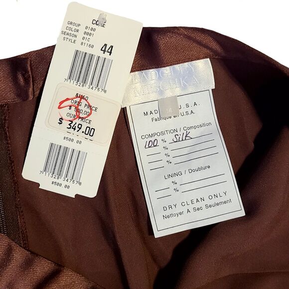 Badgley Mischka NWT $500 Copper Brown Hi-Rise Wide Leg Long Silk Pants, Size 14 - Picture 7 of 8